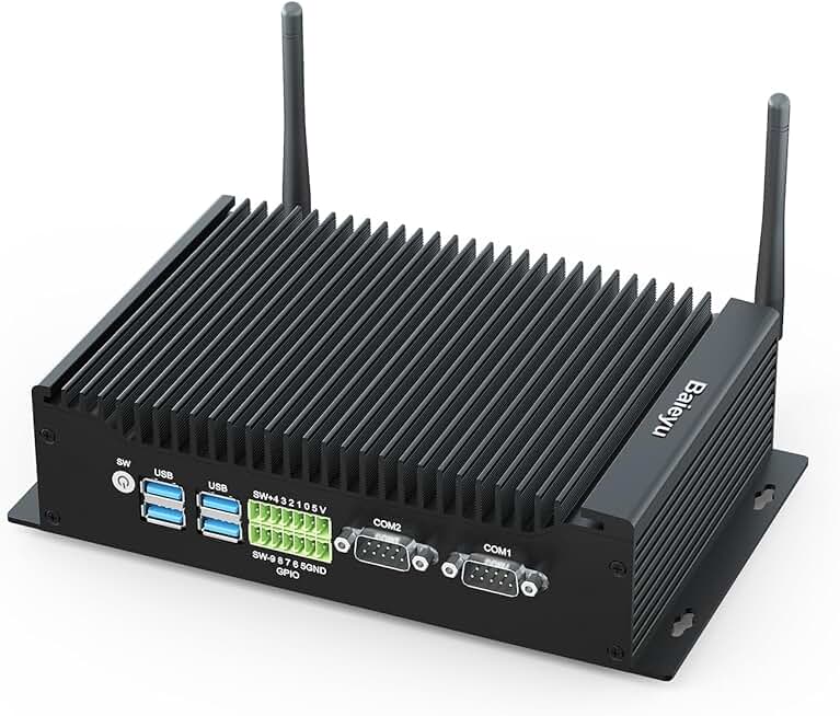 Fanless Mini PC, 8GB RAM 256GB SSD Industrial PC, Core i5-8260U Windows 11 Pro Mini Computer with 2 RS232 COM, Support RS422/RS485, 2 HD, DP, 4K Triple Display, 2 RJ45 LAN, GPIO Port, WiFi 5