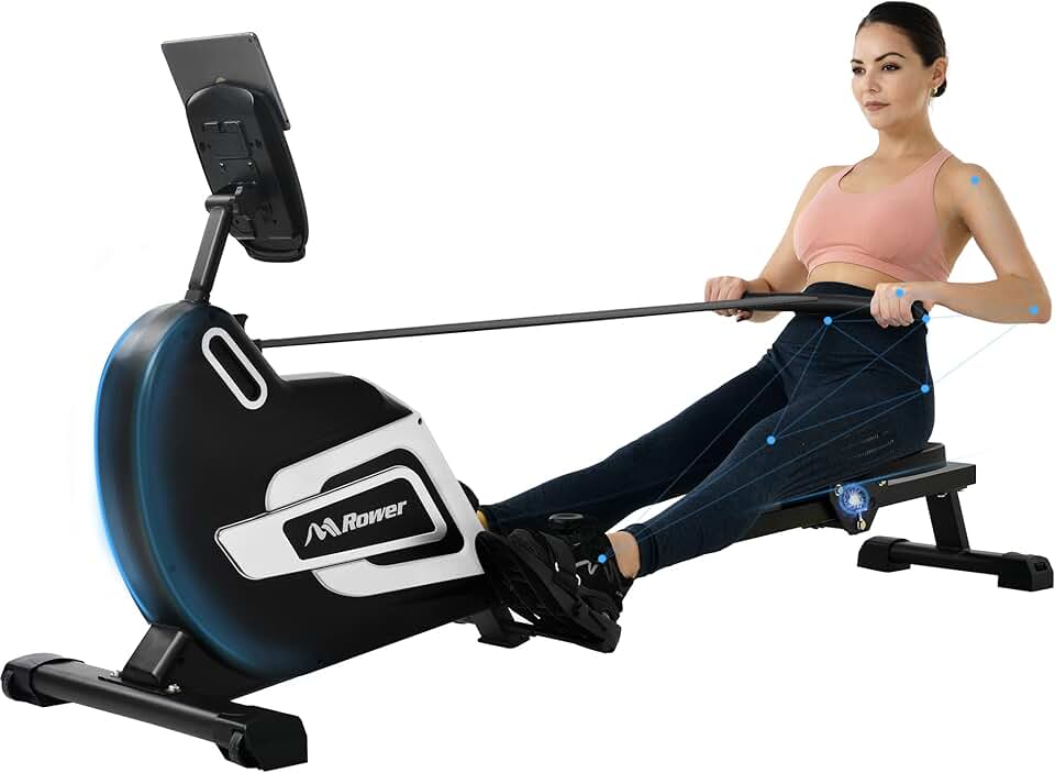 Magnetic Rowing Machine Folding Rower with 14 Level Resistance Adjustable, LCD Monitor and Tablet Holder for Foldable Rower Home Gym Cardio Workout