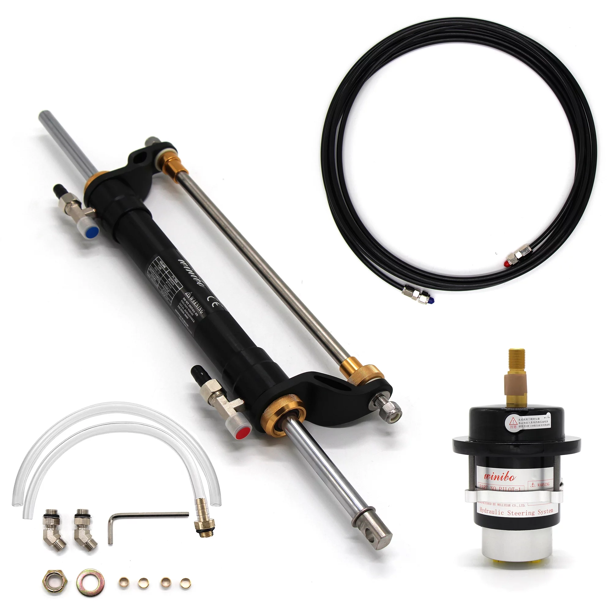 Boat Hydraulic Steering System for Outboard up to 90HP with Helm Steering Ram, Cylinder, Tube Kits