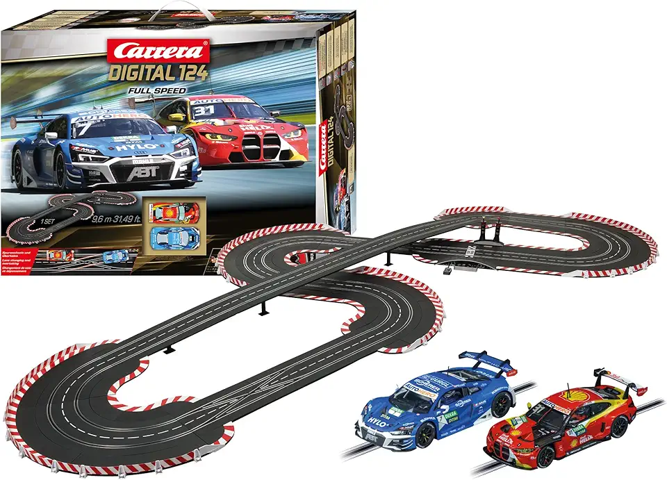 Carrera Digital Electric Slot Car Racing Track Set Includes Two Cars & Two Dual-Speed, D124 Full Speed