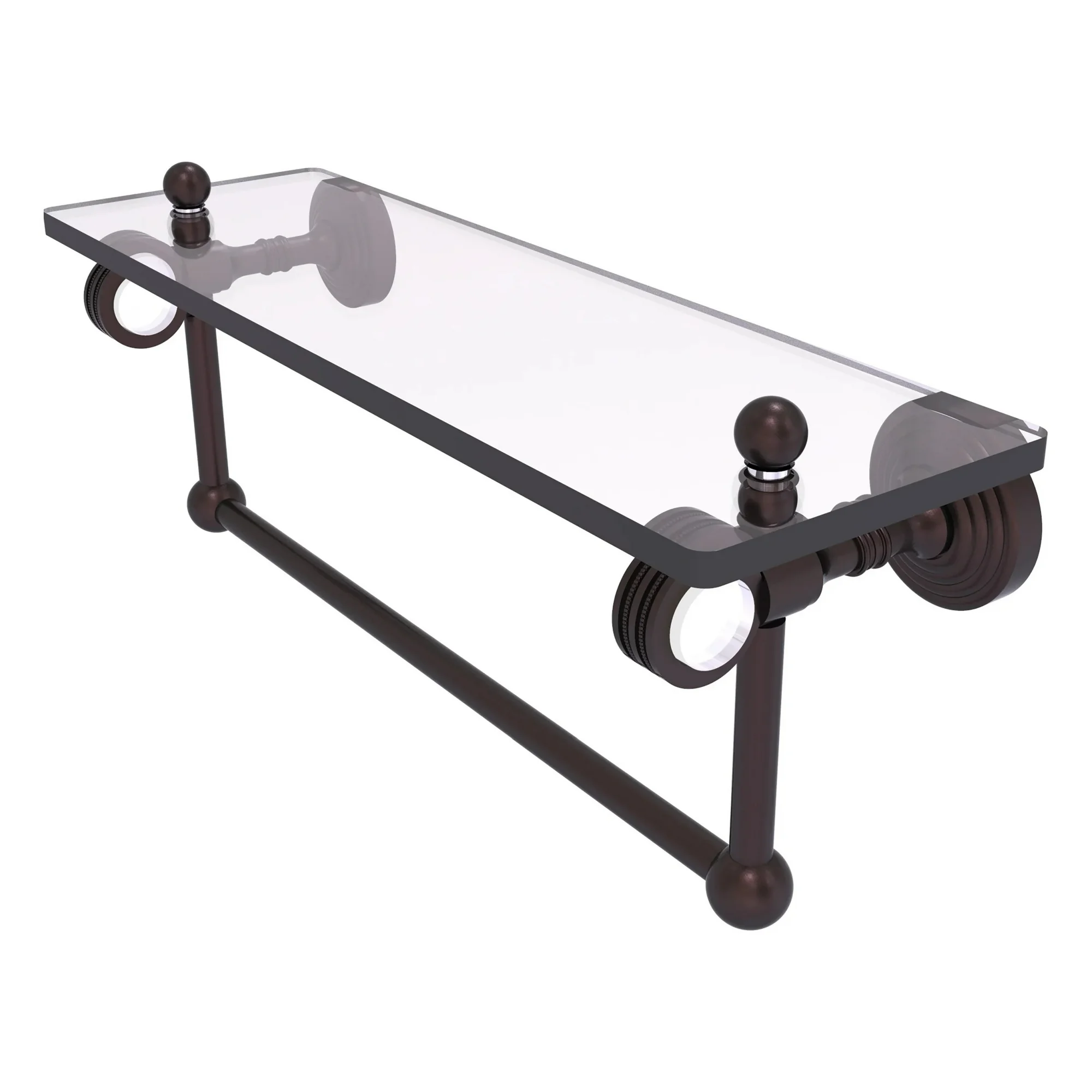 Pacific Grove Collection Glass Shelf with Towel Bar with Dotted Accents - Antique Bronze / 16 Inch