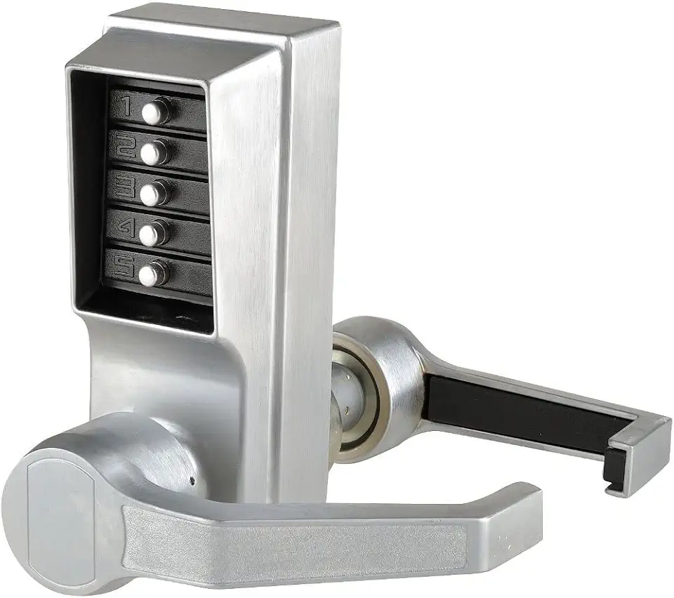 Kaba LR1011-26D-41 L1000-Series Door Cylindrical Mechanical Lock, Cast Front Housing, Satin Chrome, Right Hand, Brass Unified Trim Plate, Fixed Cast Lever, Combination Entry