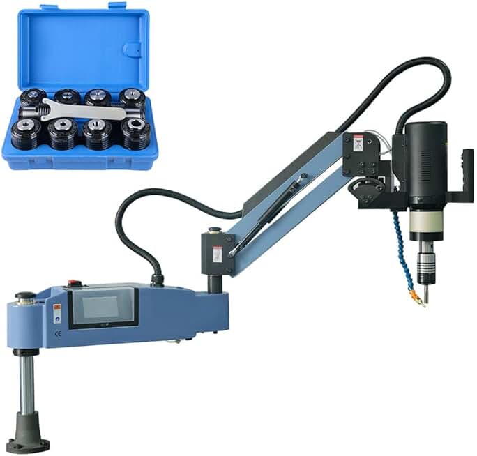 US Stock M4-M24 Electric Tapping Machine with AUTO Spray Oil System Auto-Blow Oil Tapper Machine Included 10Pcs TC820 ANSI Standard Collects Tap Collets 0-550RPM/min 1180mm 360 Degree Flexible Arm