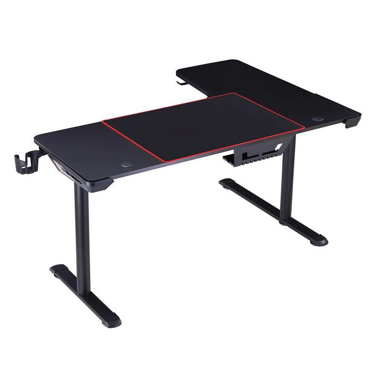 Pemberly Row Modern Metal Gaming Desk with Outlets in Black Finish