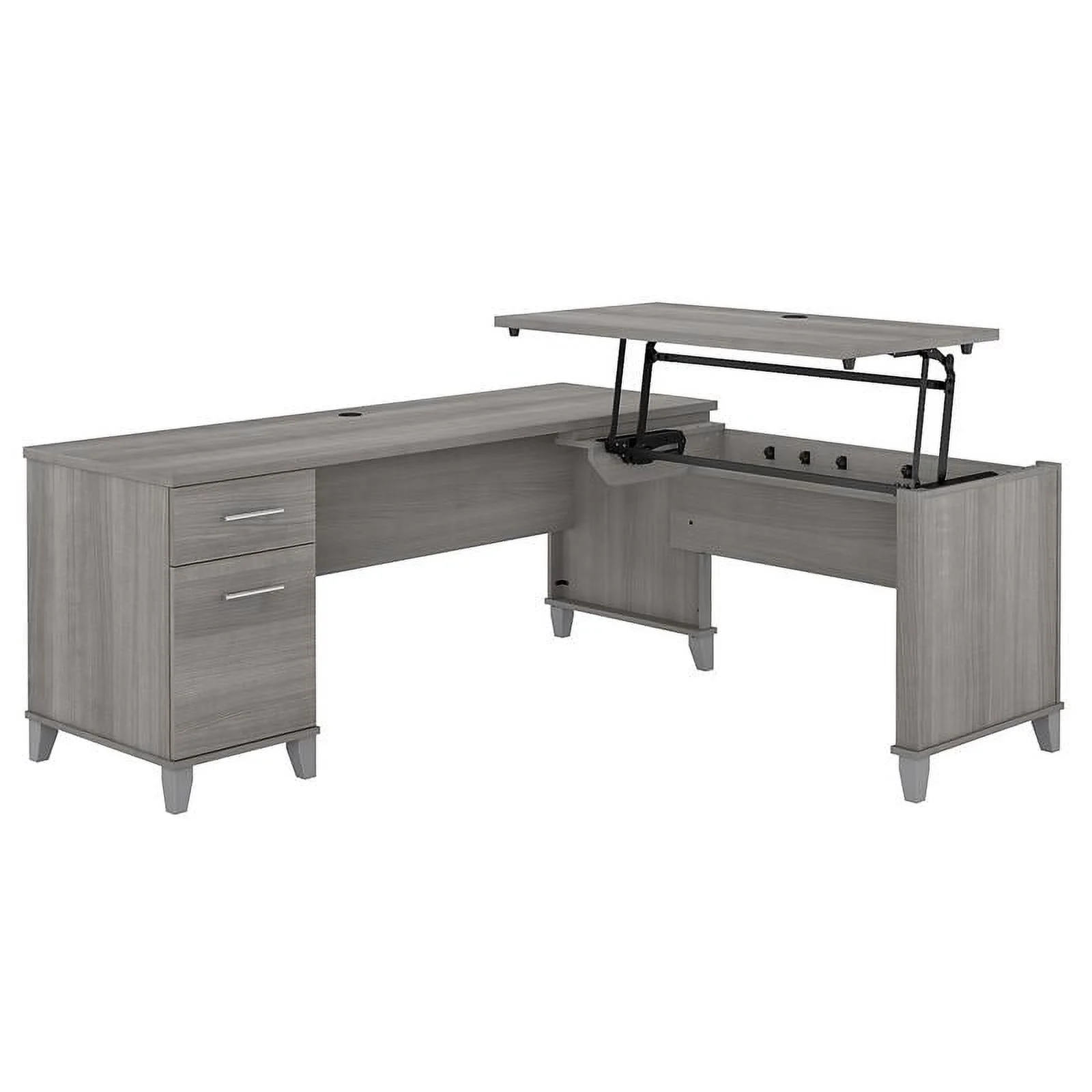 Pemberly Row 72W Sit to Stand L Shaped Desk in Platinum Gray - Engineered Wood