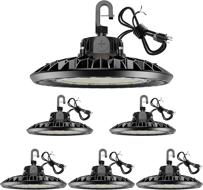 YXL 150W 6 Packs Super Bright High Bay Led Lights, UFO High Bay Led Shop Lights 22500LM 5000K, 0-10V Dimmable,US Plug 5' Cable, 100-277V High Bay Lights for Shop Barn Warehouse,UL