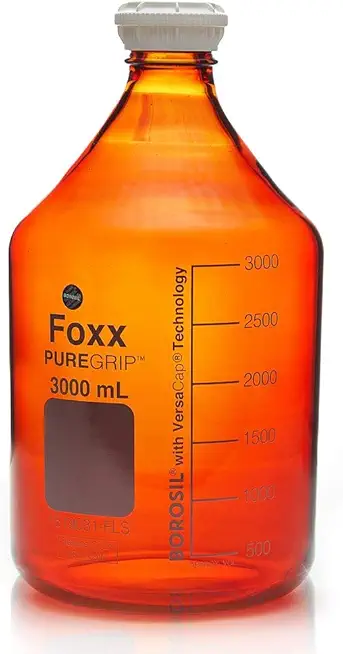 BOROSIL PUREGRIP Amber Reagent Bottles with GL45 Screw Cap, 20000 mL, 25 fl. oz., Borosilicate GLASS 1519040-FLS