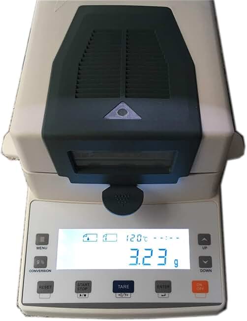 Halogen Rapid Moisture Analyzer Halogen Moisture Meter with Capacity 110g Moisture Readability 10mg 0.01g 0.2% for Food papermaking Mining Industries Powder Tea Meat