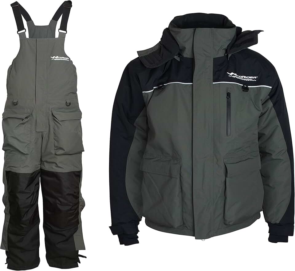 WindRider Ice Fishing Suit Insulated Bibs & Jacket Flotation Tons of Pockets Waterproof Gear for Ice Fishing and Snowmobiling