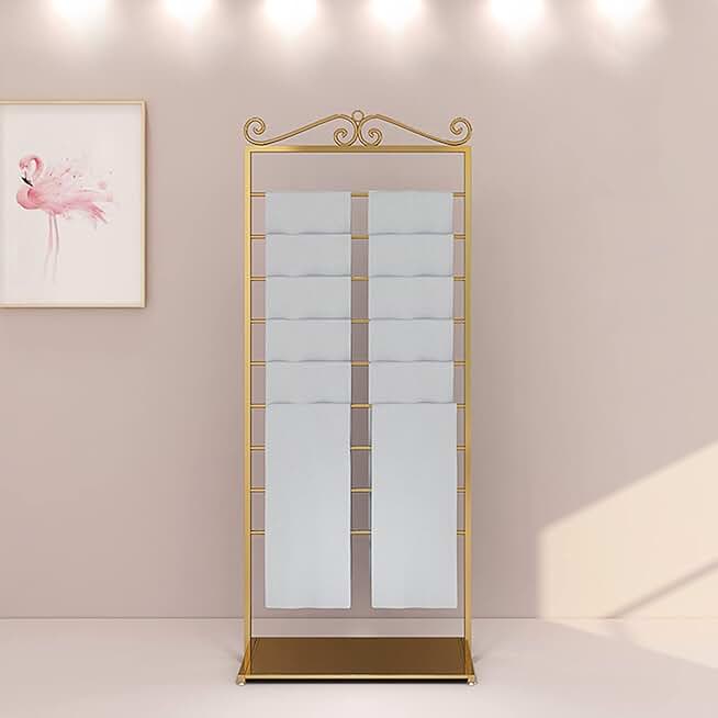 170cm/67inch Tall Scarf Rack Display/Silk Ribbon Holder/Wrapping Papers Storage Organizer, 9 Tier Floor Standing Modern Multi-Purpose Shelf, Shopping Mall/Flower Shop (Color : Gold, Size : 70cm leng