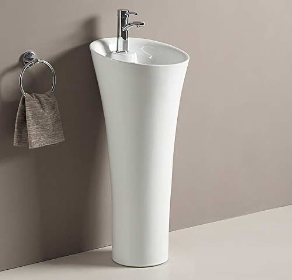 InArt Ceramic One Piece Pedestal Sink,Bathroom Sink Wash Basin Free Standing Size 15 Inch White Finish