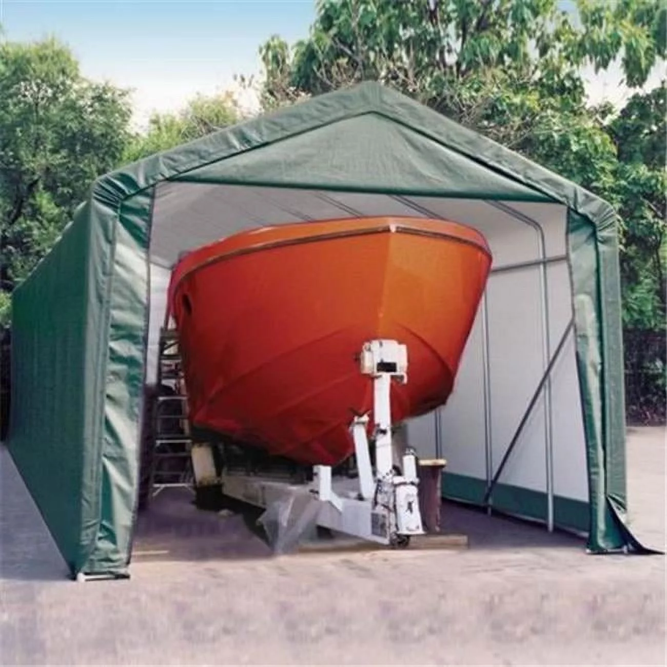 15X28X12 Peak Style Shelter, Green Cover