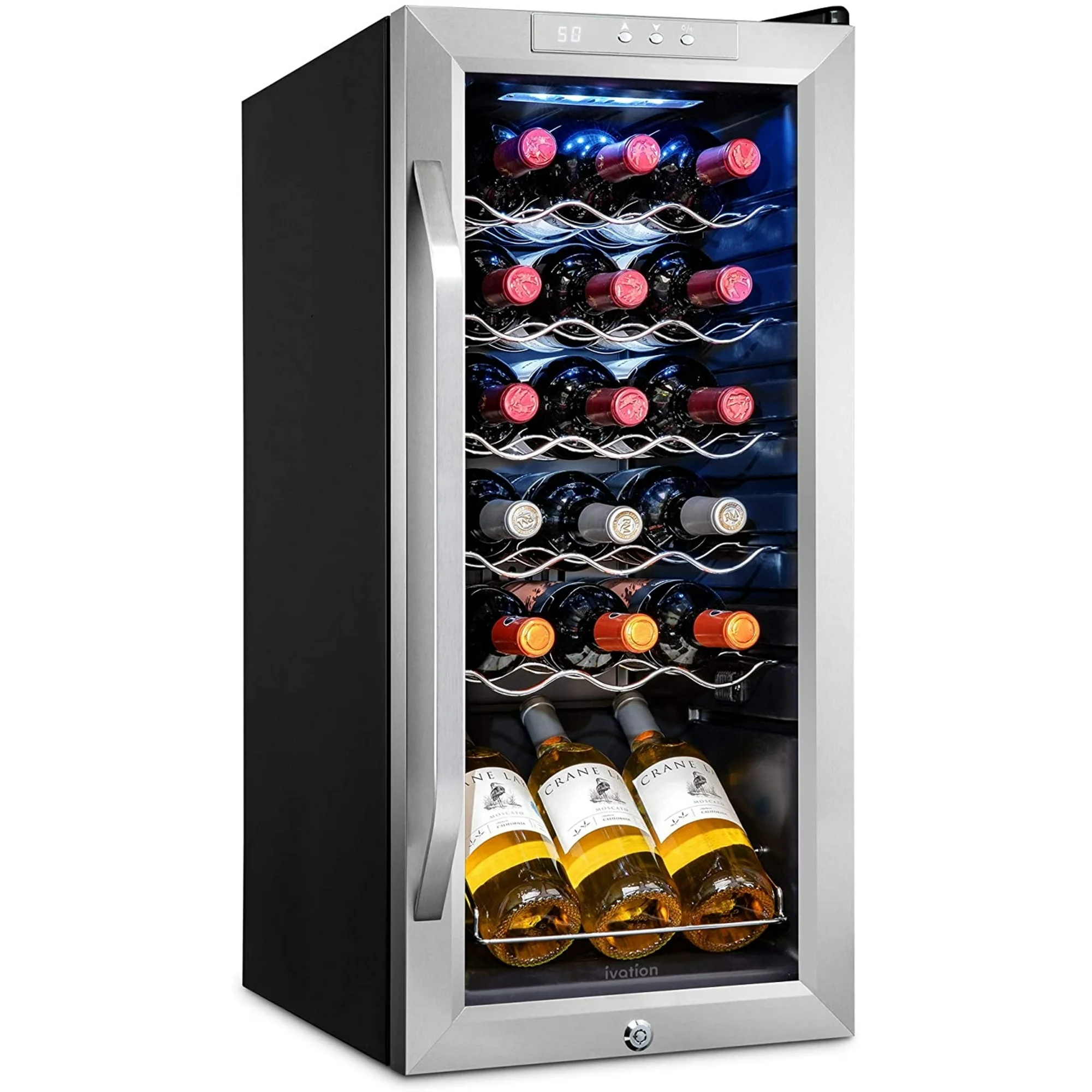 Ivation 18 Bottle Compressor Wine Cooler Refrigerator with Lock, Silver