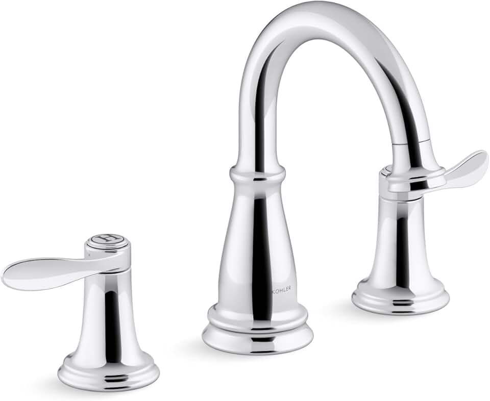 KOHLER 27380-4-CP BELLERA Widespread Bathroom Faucet with Pop-Up Drain Assembly, 3-Hole 2-Handle Bathroom Sink Faucet, 1.2 gpm, Polished Chrome
