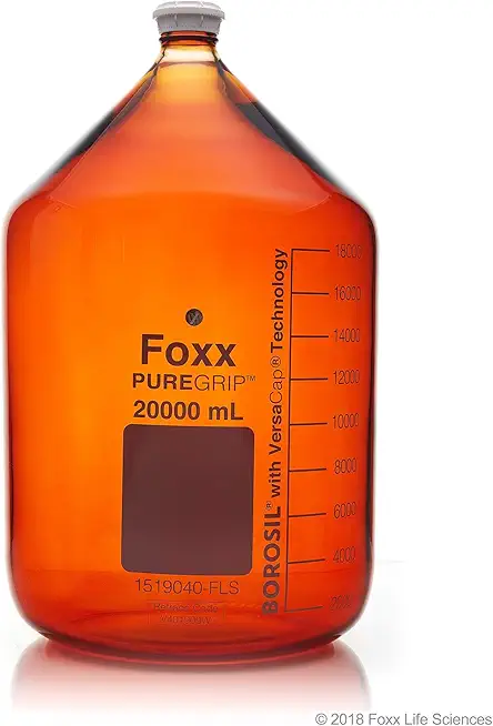 BOROSIL PUREGRIP 1519031-FLS Amber Reagent Bottles with GL45 Screw Cap, 3000 mL, 500 fl. oz., Borosilicate GLASS (Pack of 2)