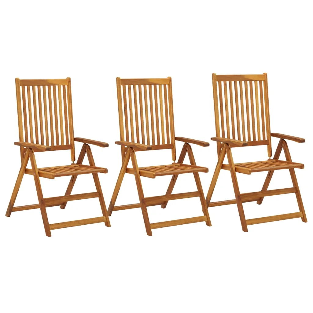 Outdoor Patio Reclining Chairs Set of 3 - Durable Solid Acacia Wood - Weather-Resistant - Perfect for Relaxing in the Garden or by the Pool
