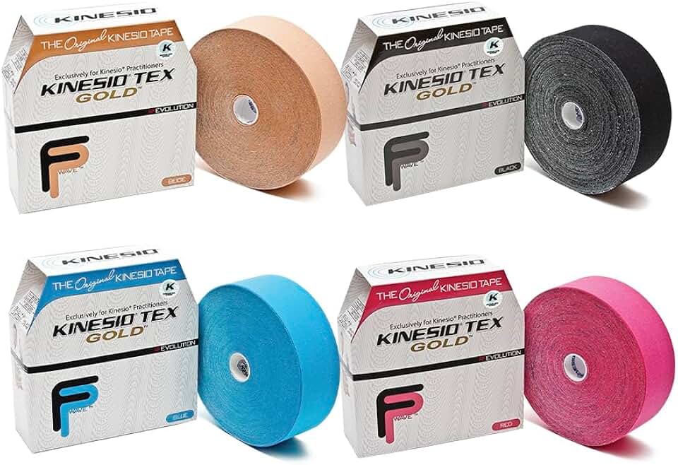 Taping - Elastic Therapeutic Athletic Tape Tex Gold FP - Bulk Roll Bundle - Beige, Black, Blue & Red – Each Roll 2 in. x 103 ft