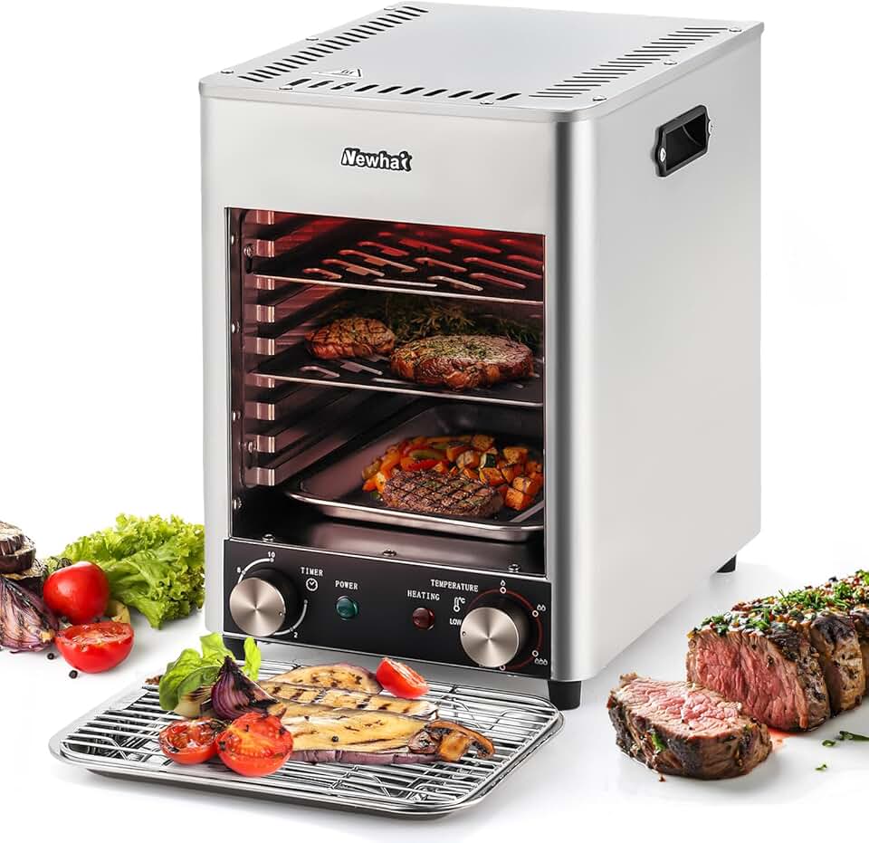 Newhai Commercial Steak Broiler 1700W Indoor Electric Steak Grill Automatic Steak Smoker Broiler Time Temperature Adjustable for Beef Chicken Vegetables 110V US