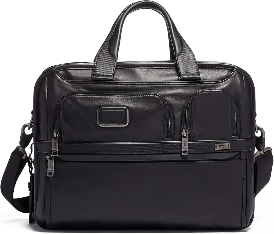 TUMI Alpha Expandable Organizer Laptop Briefcase - 15-Inch Laptop Briefcase Organizer for Men & Women - Travel Laptop Bag - Black Leather