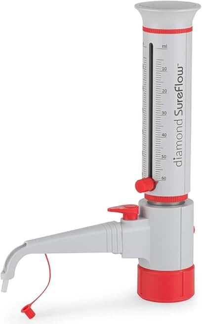 Globe Scientific GBTD-R-60 Bottle Top Dispenser with Recirculation, 5.0mL to 60.0mL, 1.0mL Increment