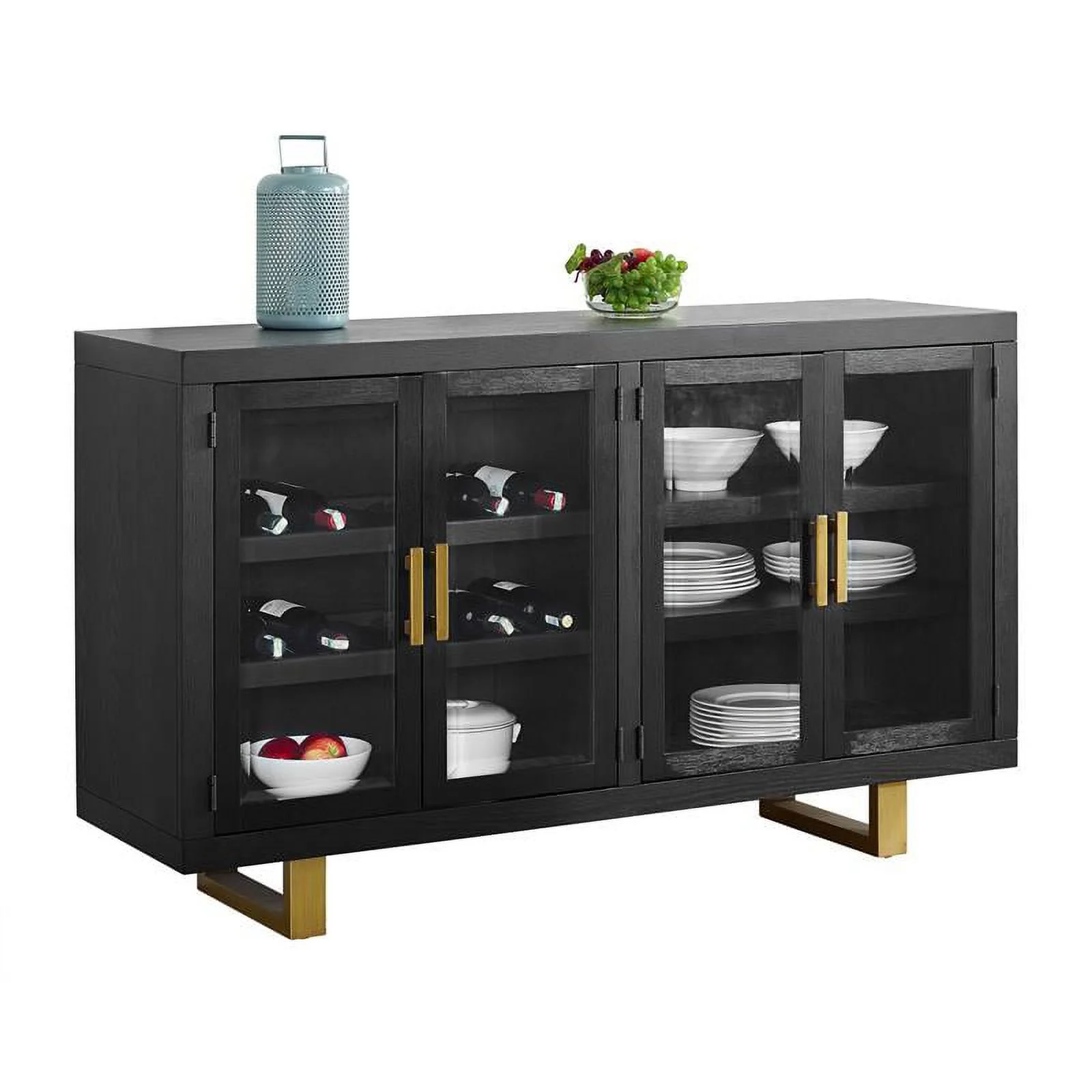 Pemberly Row Mid-Century Rubbed Charcoal Black Solid Hardwood Server