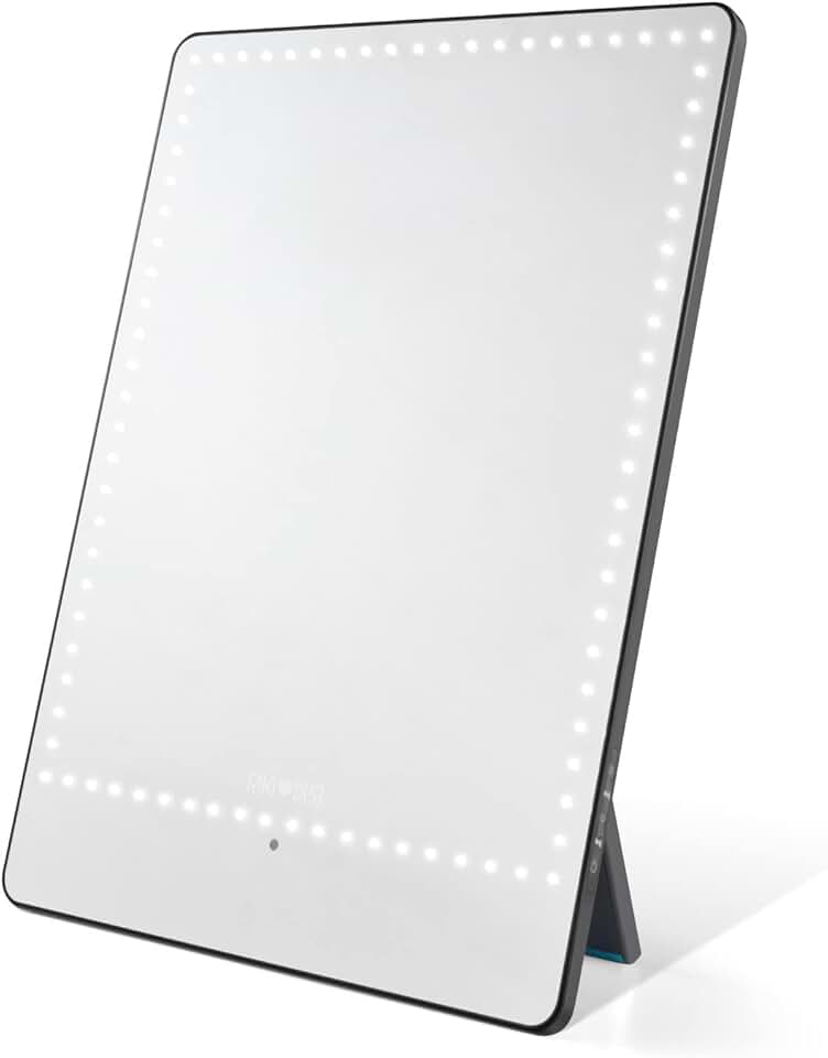 RIKI Pretty Vanity Mirror with HD LED Lights, Remote Lighting and Smartphone Control, Advanced High-CRI Glass, and Magnetic 5X Magnifying Mirror (Black)