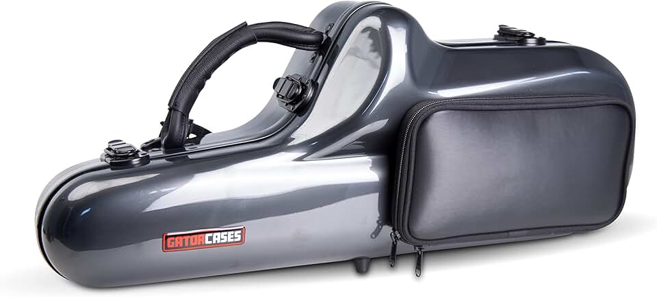 Gator Cases Fly Pro Removable Backpack Straps and Internal Mouthpiece Storage Pewter Finish Alto Saxophone Case (GBPC-ALTOSAX)