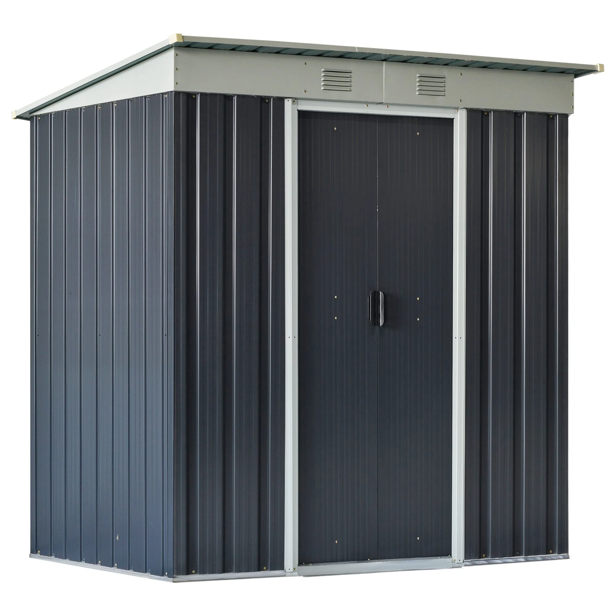 Outsunny 6' x 4' Metal Lean to Garden Shed, Outdoor Storage Shed, Garden Tool House with Double Sliding Doors, 2 Air Vents for Backyard, Patio, Lawn, Black