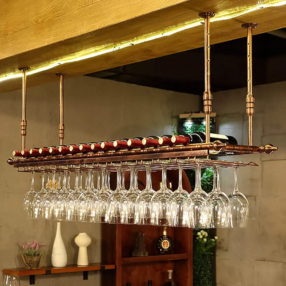 Wine Rack Wall Mounted - Glass Carriers for Pubs Wine Glass Holders Hanging Under Shelf Glassware Rack Holder Ceiling Wine Rack Retro Decoration Shelf Bar Shelves