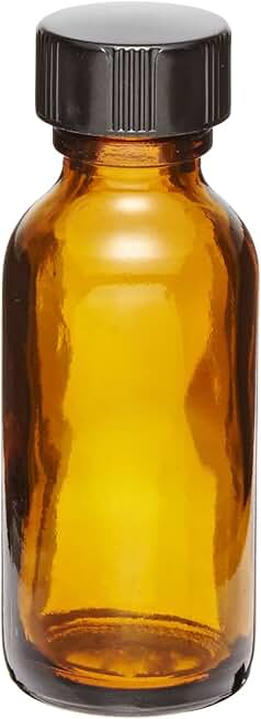 Kimble Type III Soda-Lime Glass Amber Narrow Mouth Boston Round Bottle with PTFE-Faced LDPE Foam Lined Cap, Capacity 1oz (Case of 144)