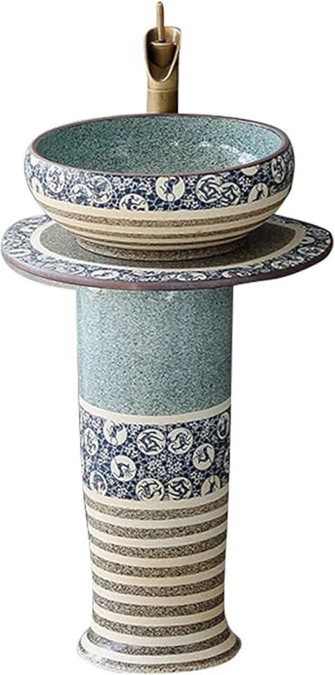 Vessel Sink One Landing Pedestal Bathroom Sink, Elegant Pedestal Sink with Drain Installation Hole, for Bathroom, Balcony, Dining Room,B,55x45x80cm