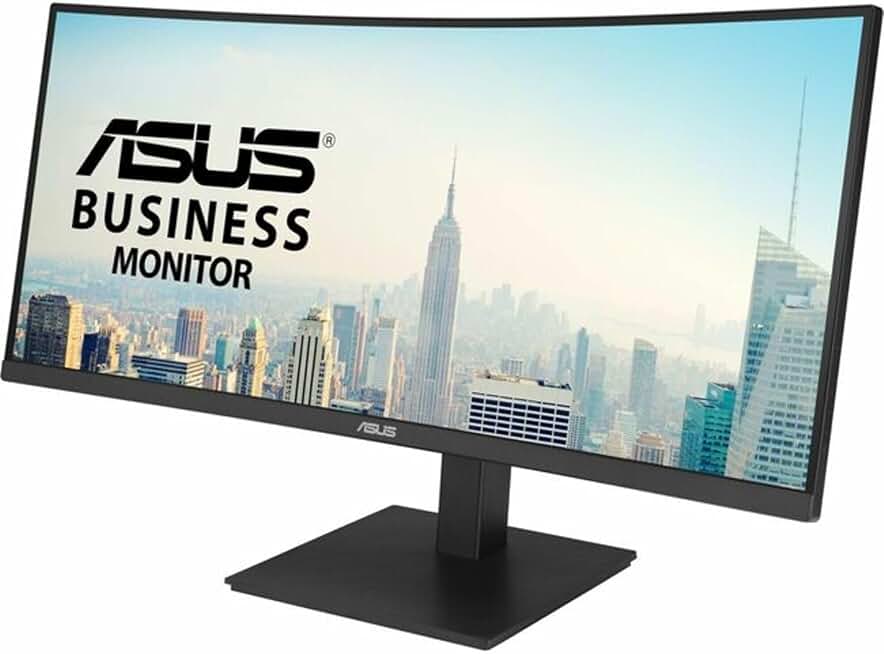 ASUS 34” Ultrawide Curved USB-C Docking Monitor (VA34VCPSN) - 21:9 QHD (3440 x 1440), 1500R Curvature, 100Hz, Adaptive Sync, USB Hub, RJ45, Eye Care, Frameless, VESA Wall Mountable, Height Adjustable