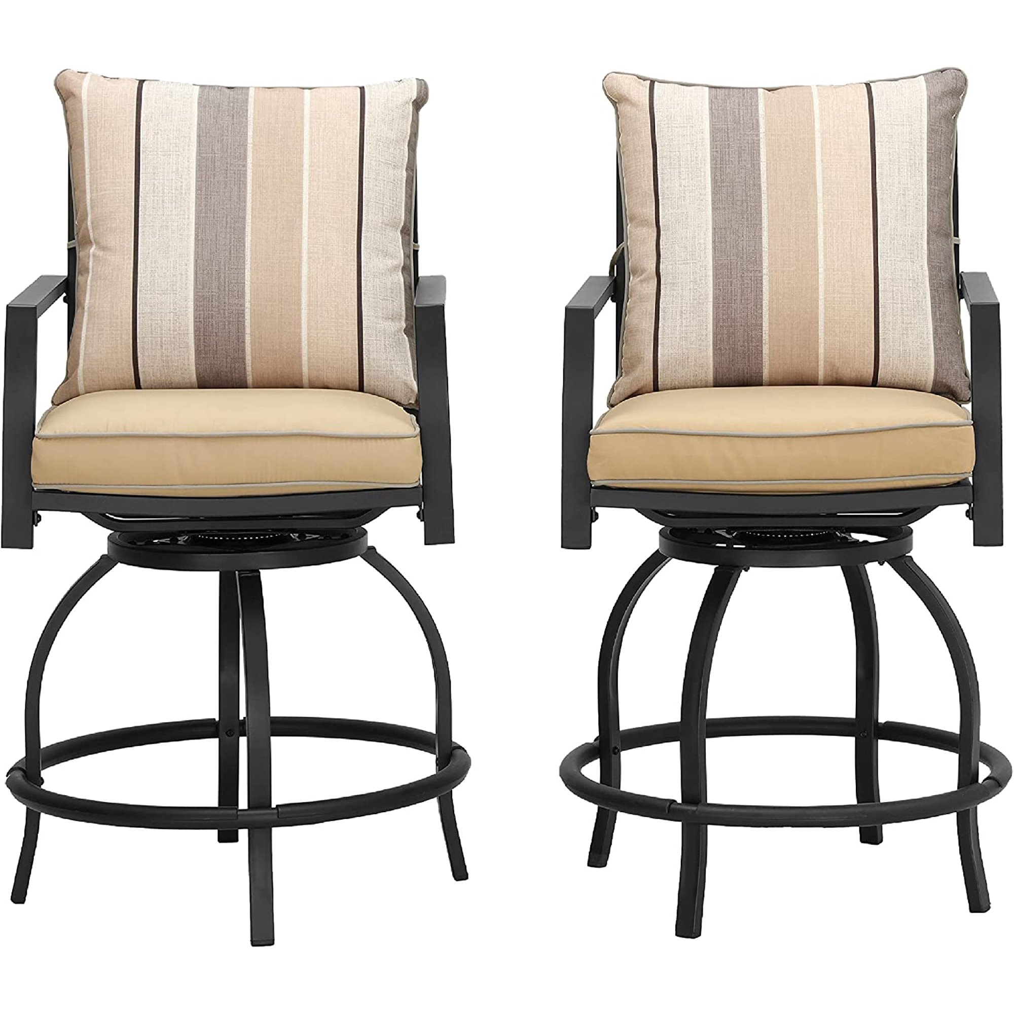 Patio Set Swivel Chairs Bistro Height with Arms Outdoor Dining All Weather Bar Stools with Cushion(Set of 2), Beige