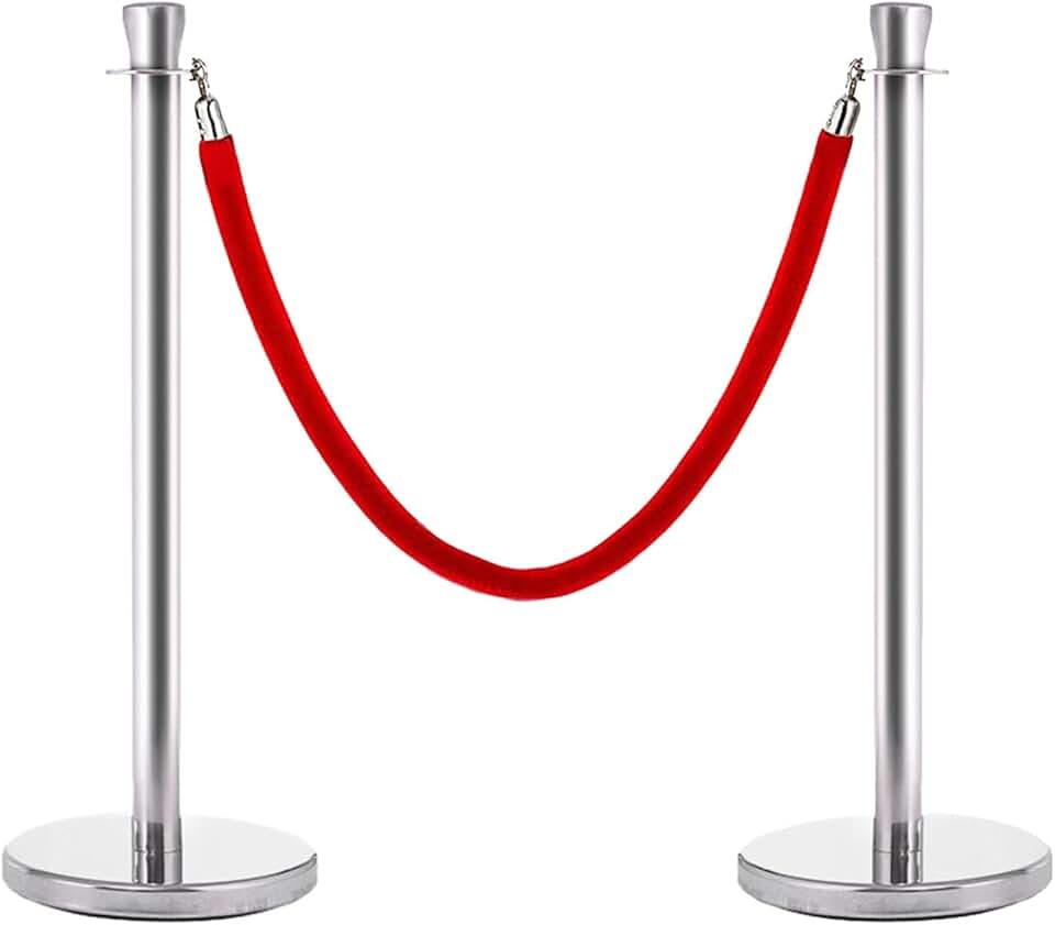 VIP Theater Sign Queue Barriers Stanchions 2pcs, Stainless Steel Easy to Put Crowd Control Post with Velvet Ropes, Upscale Red Carpet Pole (Color : Red Rope)