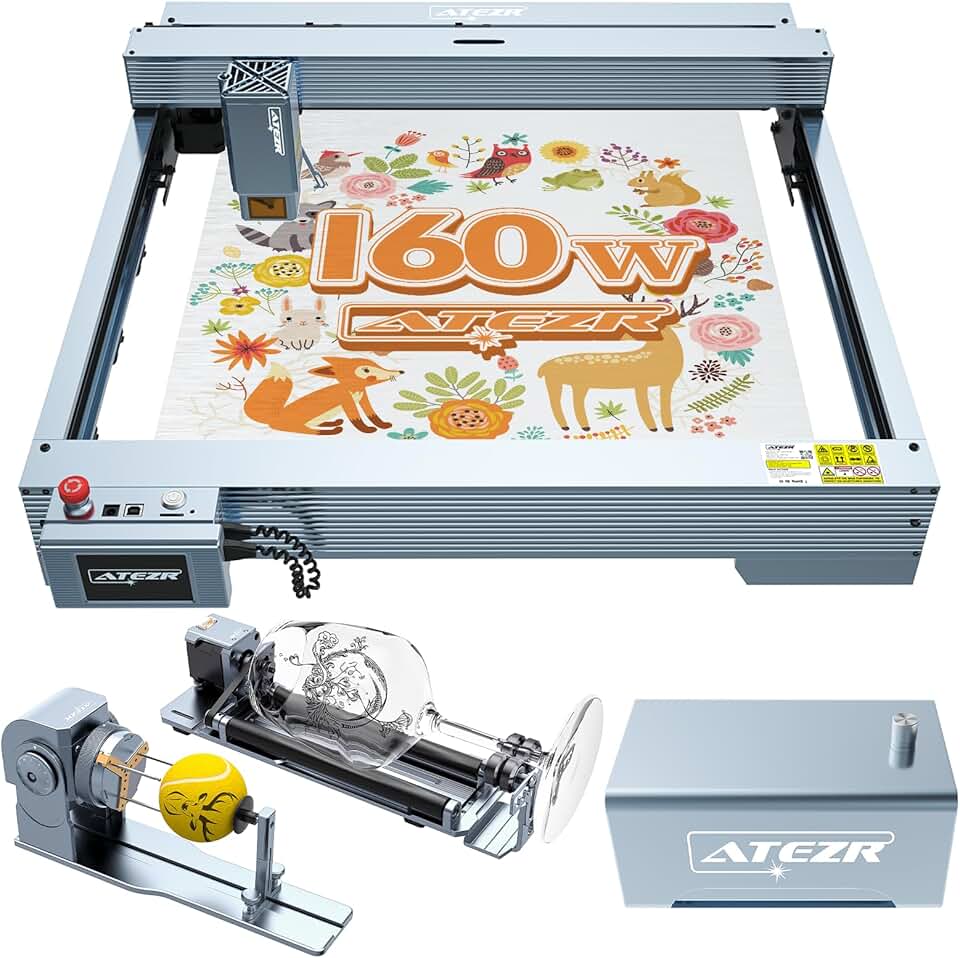 ATEZR V35 Plus Laser Engraver with KR PRO Rotary and KA Air Assist On Clearance, 35000MW Power Laser Engraver and Cutter Machine，DIY Engraving Machine for Wood, Black Acrylic, Metal etc.