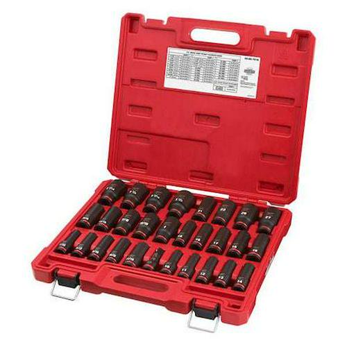 Impact Socket Set, 1/2 in Drive Size, SAE/Metric, Black Phosphate, 29-Piece
