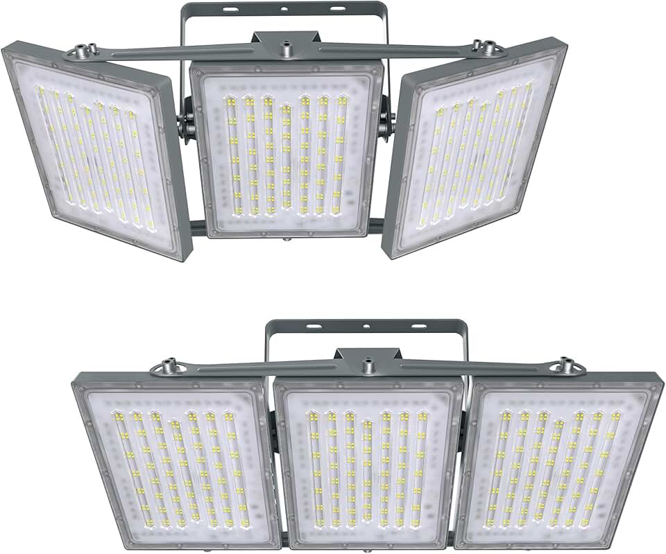 STASUN 2 Pack LED Flood Lights Outdoor, 480W 48000lm 6000K Daylight White IP66 Waterproof, Commercial Parking Lot Lights, 3 Heads for Yard Street Stadium Outdoor Area Floodlight Bright Security Lights