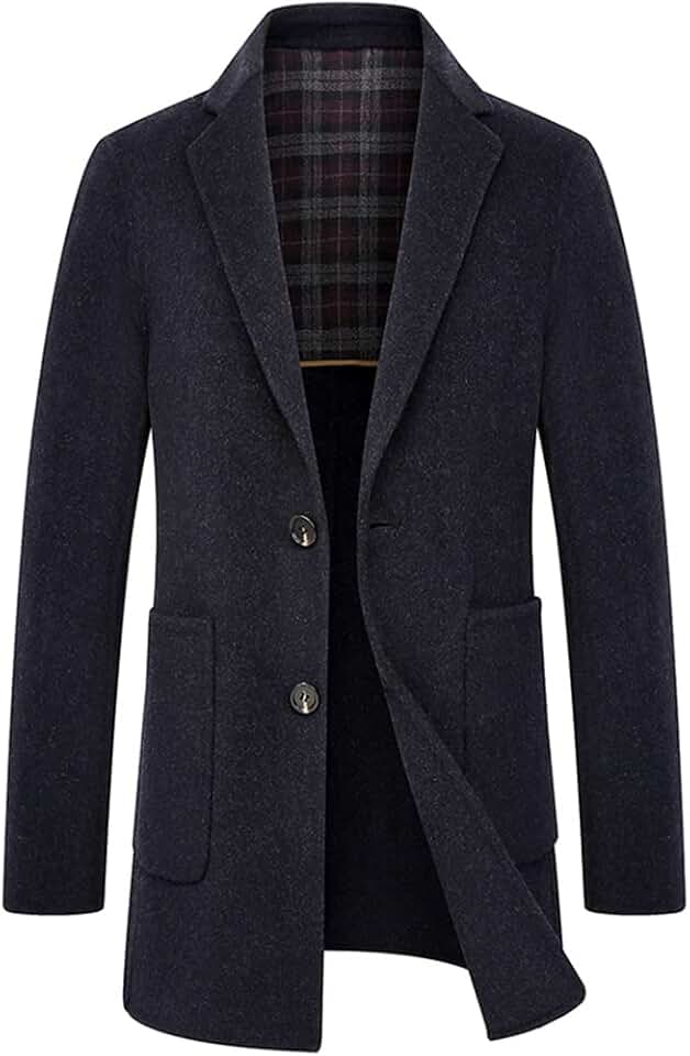 DFHBFG Autumn and Winter Double-Sided Tweed Men's Mid-Length Suit Collar Wool Coat Slim Cashmere Trench Coat(E,X-Large)