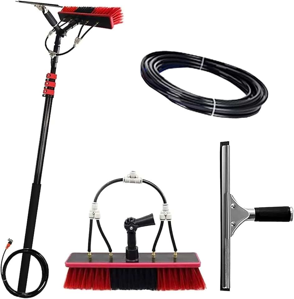 Water Fed Window Cleaning Pole Conservatory Solar Panel High Reach Telescopic Extendable Extended Extension Brush Squeegee Equipment Hose Fed Kit (Color : 30cm Brush Head, Size : 5.4M Rod)
