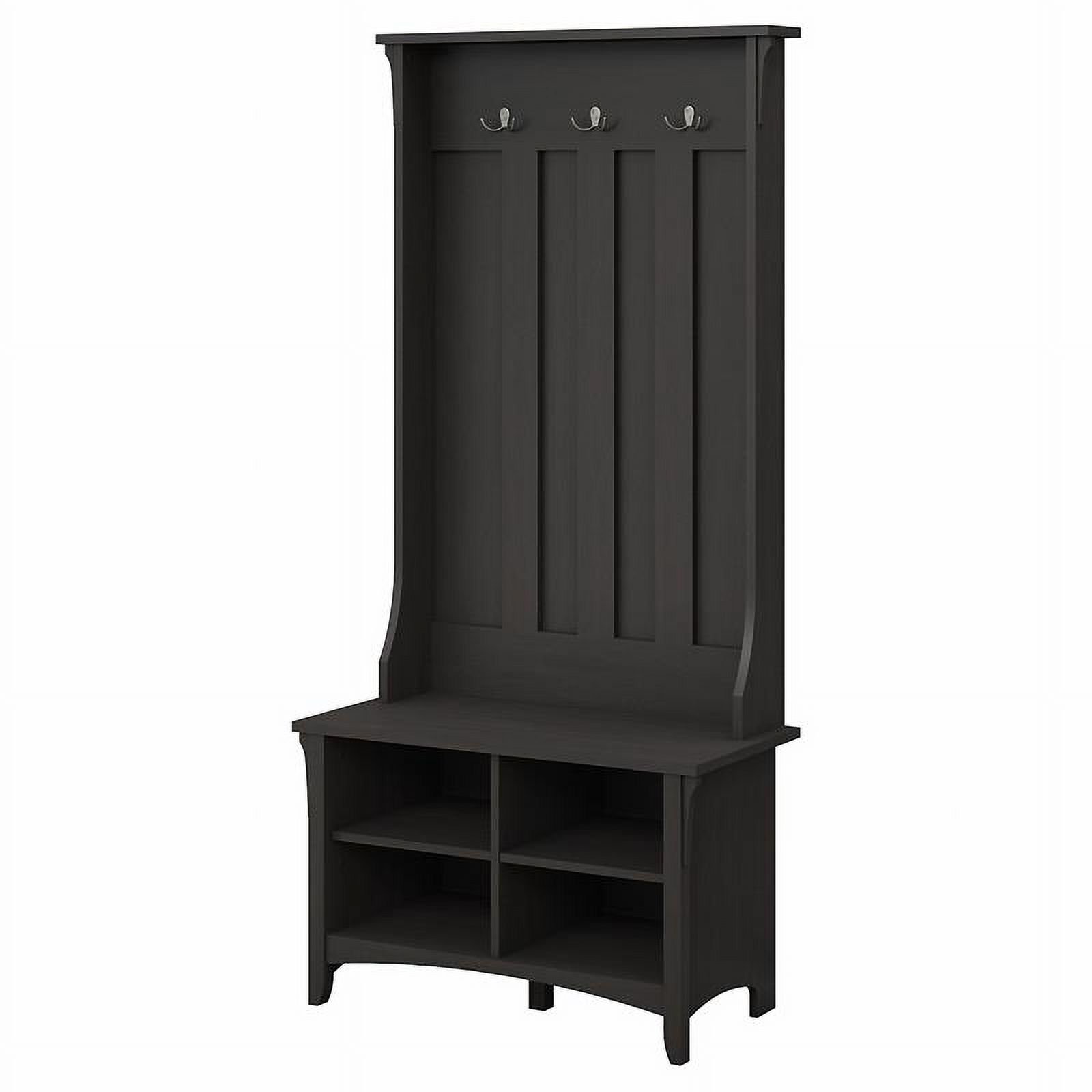 Pemberly Row Engineered Wood Hall Tree with Shoe Storage Bench in Vintage Black