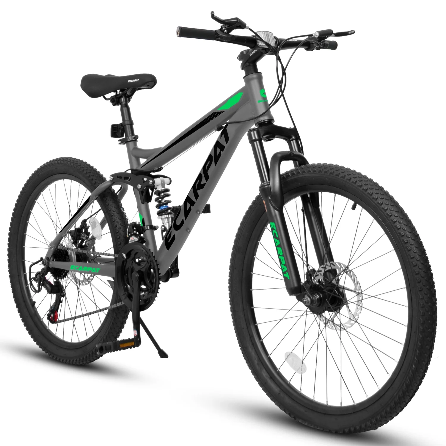 imerelez Mountain Bike 26 Inch Wheels, 21-Speed Full Suspension Mens Womens Trail Commuter City Mountain Bike, Carbon Steel Frame Disc Brakes Thumb Shifter Front Fork Rear Shock Absorber Bicycles