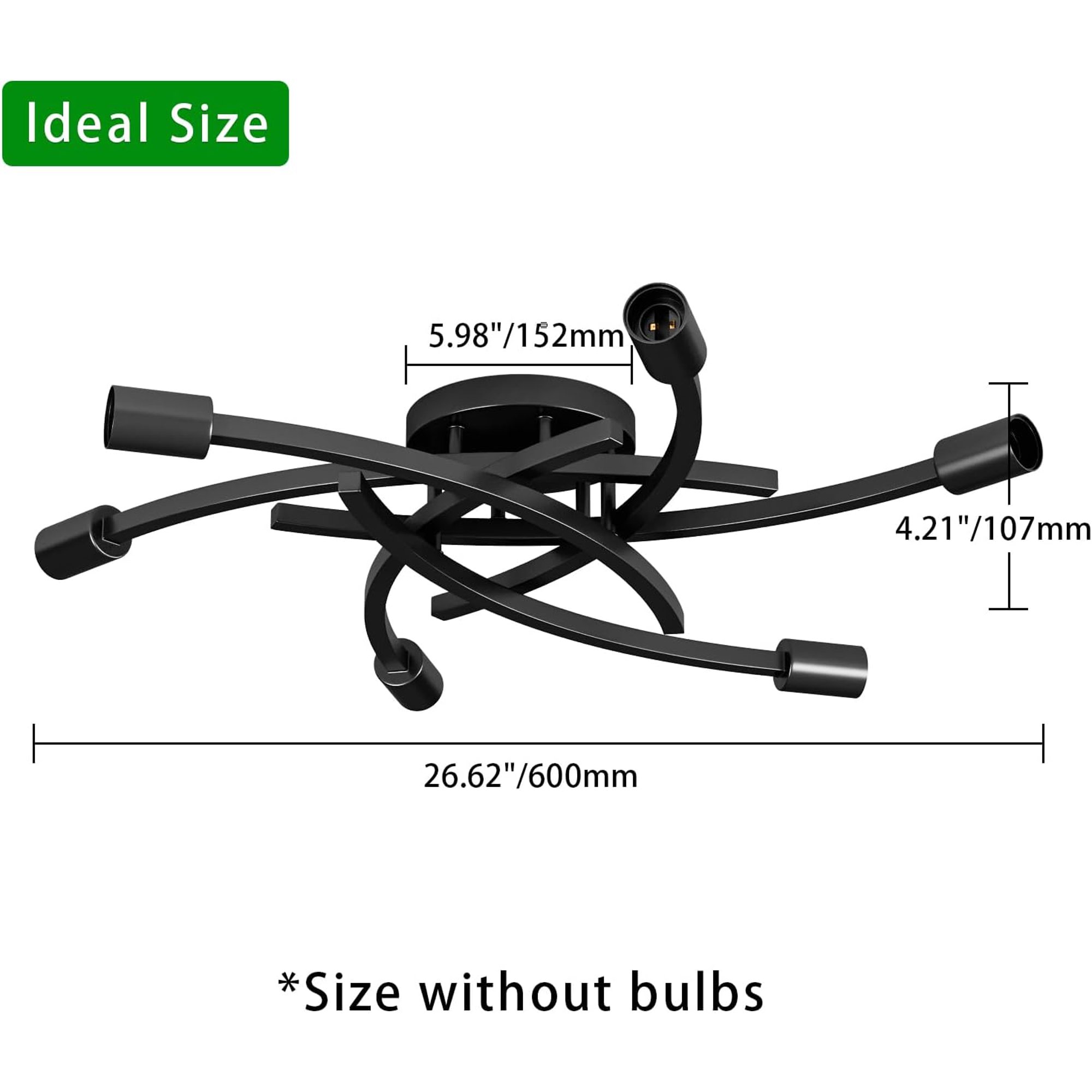 Industrial 6-Lights Semi Flush Mount Ceiling Light Fixture,Retro Bla Metal Modern Chandelier Ceiling Lamp, Mid Century Ceiling Lights With E26 Bulb Base For Farmhouse Kitchen,Room