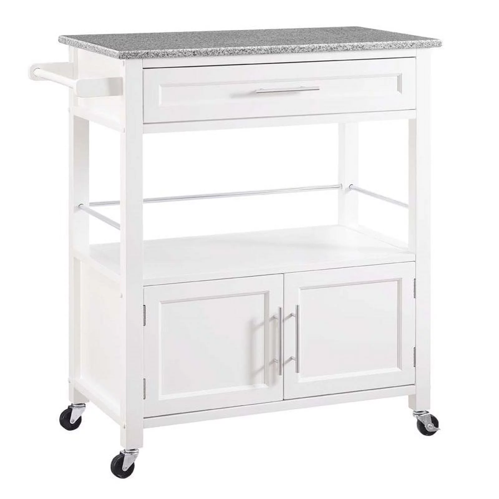 Pemberly Row Granite Top Kitchen Cart in White