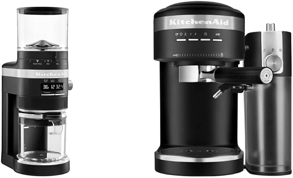 KitchenAid Burr Coffee Grinder - KCG8433 & Semi-Automatic Espresso Machine and Automatic Milk Frother Attachment - KES6404