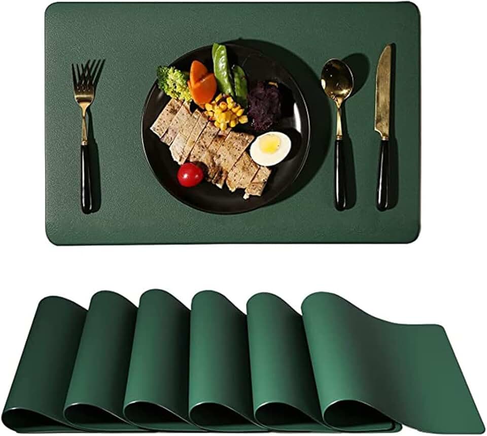 6-Piece Set of Leather Placemats Placemats Heat-Insulating Placemats Coasters Set Washable(C)