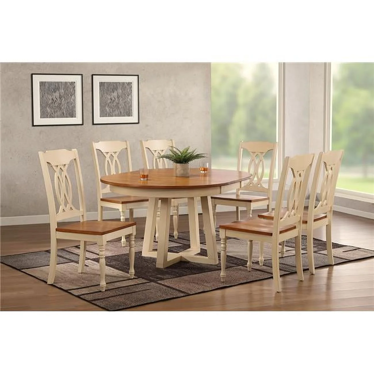 Iconic Furniture  45 x 45 x 63 in. Antiqued Caramel Biscotti Traditional Back 7-Piece Cross Pedestal Dining Set
