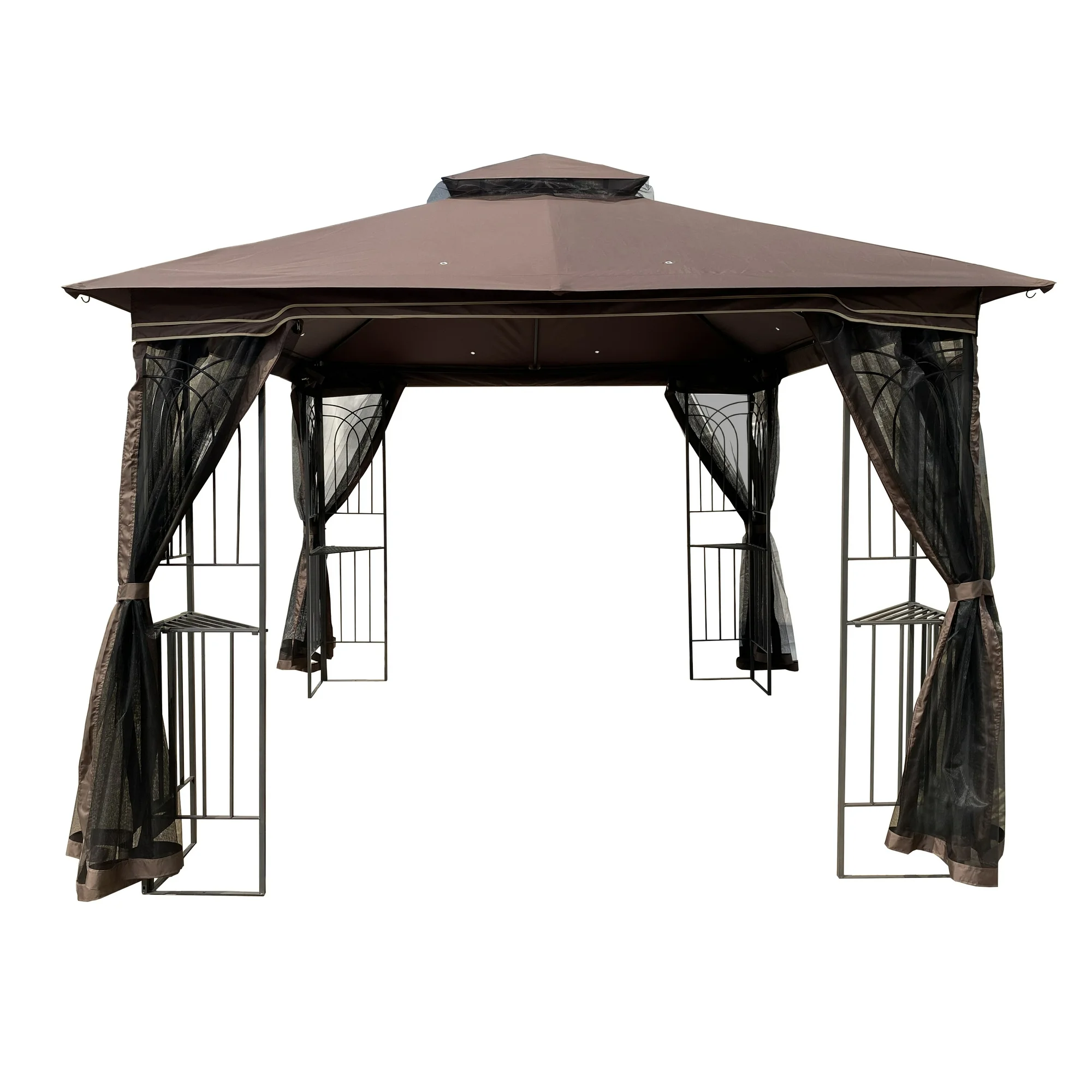 ikayaa 10x10 Outdoor Patio Gazebo Canopy Tent With Ventilated Double Roof And Mosquito net(Detachable Mesh Screen On All Sides),Suitable for Lawn, Garden, Backyard and Deck,Brown