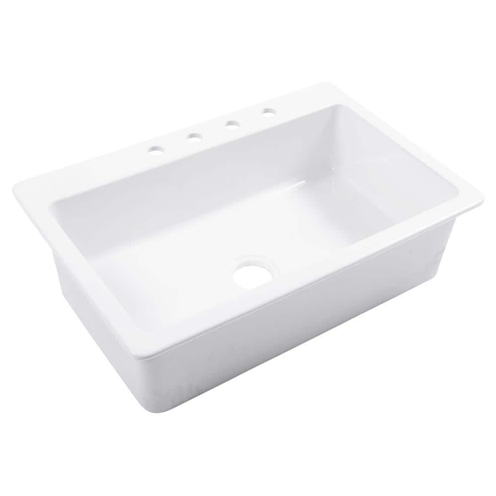 Jackson 33 in. 4-Hole Drop-In Single Bowl Crisp White Fireclay Kitchen Sink