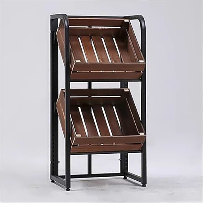 Supermarket Storage Metal Shelf,Portable Supermarket Display Shelf, 2/3 Tier Retail Store/Convenience Store Display Stand for Fruit Vegetable Onion Potato Snack (Color : Light brown, Size : 50x35x13