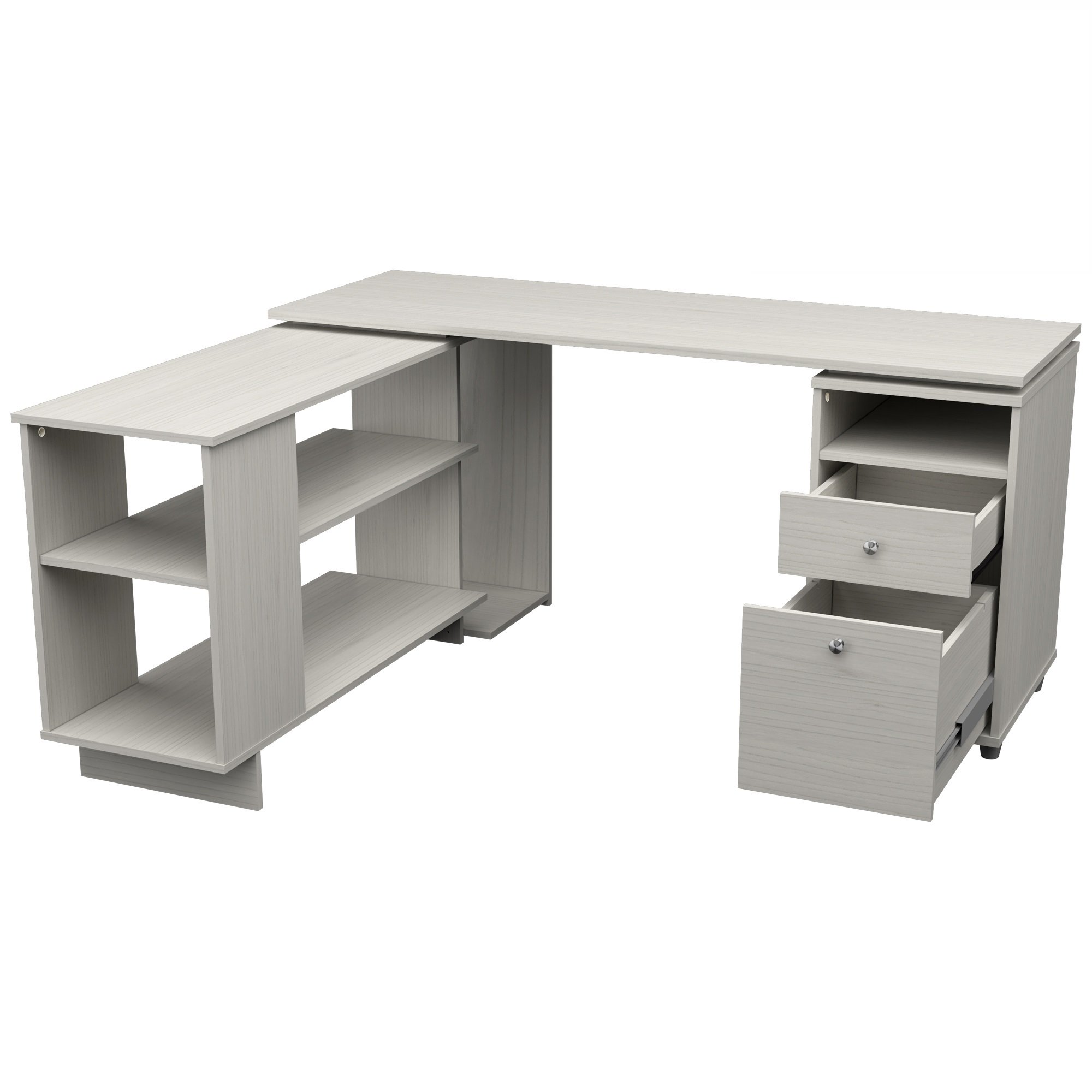 Inval L-Shaped Reversible Computer Desk, Washed Oak